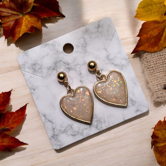 Opal Hearts with Gold Bezels (Polymer Clay)